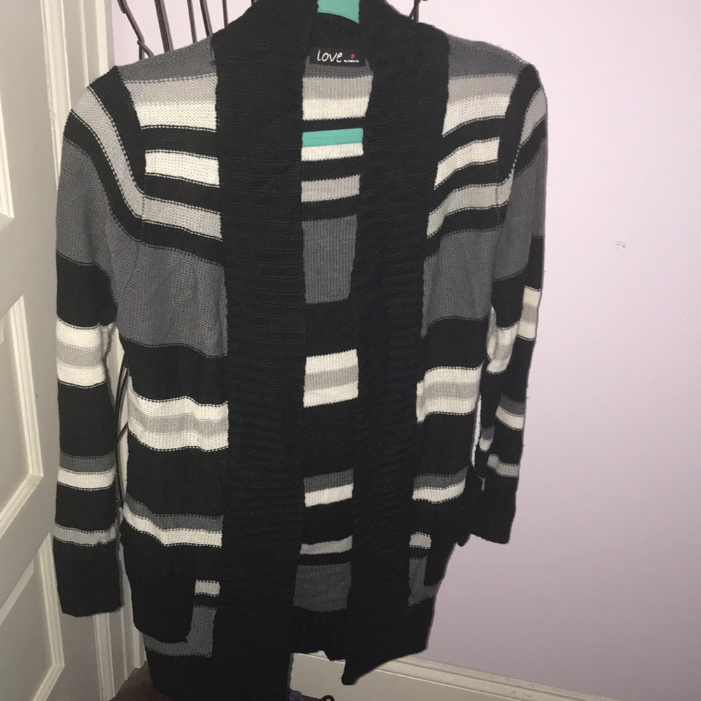 Black/white/gray Striped Cardigan